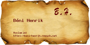 Béni Henrik névjegykártya